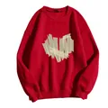 Loose red crewneck sweatshirt with creative heart-shaped tape graphic design - S / Red