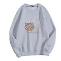 Loose fit light grey crewneck sweatshirt featuring a minimalist Lucky Cat graphic print - S / Gray