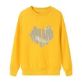 Sweat-shirt jaune vif pour femme avec col rond et motif abstrait gris et beige - S / Jaune