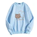 Loose light blue crewneck sweatshirt featuring a Lucky Cat print and ribbed cuffs - S / Sky Blue