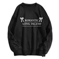 Oversized μαύρο φούτερ με λευκό γραφικό Romantic Long Island και σχέδιο φιόγκου - S / Μαύρο (Λευκή Γραμματοσειρά)