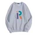 Light gray crewneck sweatshirt with iR smile graphic, loose fit drop shoulder style - Gray