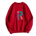 Deep red crewneck sweatshirt with colorful letter print and yellow smiley face - Red