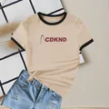 Damen Sommer Ringer T-Shirt mit Kontrastbesatz und Set mit Distressed Denim Shorts - S / Khakischwarz