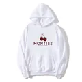 Oversized white hoodie featuring cherry graphic and front kangaroo pocket on plain background - S / White