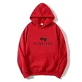Red hooded sweatshirt with cherry print and kangaroo pocket, loose fit casual style - S / Red