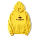 Oversized bright yellow hoodie with cherry print and kangaroo pocket for women - S / Yellow