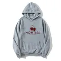 Gray oversized cherry print hoodie with drawstring hood and front pocket for women - S / Gray