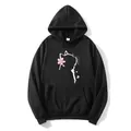 Schwarzer Oversize-Hoodie für Damen mit weißer Katzen-Silhouette und Kirschblüten-Print - S / Schwarz
