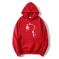 Übergroßer roter Hoodie mit Katzen-Silhouette und Kirschblüten-Print in Flachansicht - S / Rot
