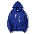 Dark blue oversized hoodie with a white cat and pink cherry blossoms print design - S / Dark Blue