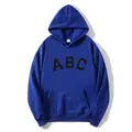 Felpa con cappuccio unisex blu reale con stampa grafica ABC e tasca a marsupio - Taglia S / Blu scuro