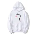 Detail eines weißen Kapuzenpullovers mit minimalistischem Katzen-Print und Kirschblüten - S / Weiß