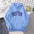Women's light blue oversized hoodie with Boston print and cozy kangaroo pocket - Sky Blue