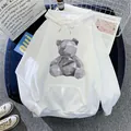 White hooded sweatshirt with geometric bear print and ribbed cuffs for casual wear - M / White
