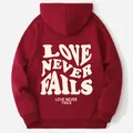 Fleece lined oversized hoodie in deep red with Love Never Fails back print for women - S / Red