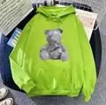 Neon green oversized hoodie for women featuring a grey geometric teddy bear print design - S / Turquoise Green