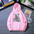Pink oversized drawstring hoodie with geometric bear print and kangaroo pocket - S / Hot Pink