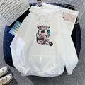 Felpa oversize bianca con stampa tigre Krazy Katz 3D e tasca frontale in stile rétro - S / Bianco