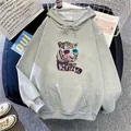 Oversize light gray hoodie with 3D tiger print and kangaroo pocket in a flat lay setup - S / Light Gray