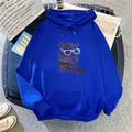 Close-up of blue oversized hoodie featuring a 3D tiger print with kangaroo pocket detail - S / Blue