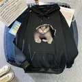 Women's black hoodie with 3D cat print, kangaroo pocket, and drawstring casual style - S / Black
