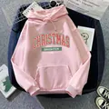 Pink fleece-lined Christmas hoodie with festive print and kangaroo pocket flat lay style - S / Dark Pink