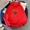 Cozy red oversized hoodie with tiger-print heart and kangaroo pocket for casual wear - S / Red