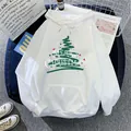 Vista piatta della felpa bianca di Natale con stampa ad albero e decori festivi - S / Bianco