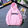 Loose pink drawstring hoodie with black gothic lettering and kangaroo pocket - Bright Pink (Black Print)