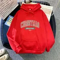 Roter Fleece-Hoodie mit weihnachtlichem Print und Kängurutasche für Damen im Winter - S / Rot