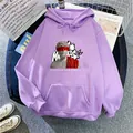 Flat lay of lilac oversized hoodie with artistic portrait print and kangaroo pocket - S / Light Purple