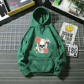 Women's dark green oversized hoodie with skull and flower print on white grid background - S / Dark Green