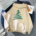 Women's apricot loose-fit hoodie with green Christmas tree print and kangaroo pocket - S / Apricot