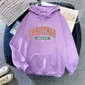 Detail of purple Christmas hoodie featuring warm fleece lining and festive graphic print - S / Light Purple