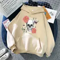 Oversized apricot hoodie with floral skull print on casual flat lay denim background - S / Apricot