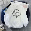 White oversized hoodie with minimalist black balloon line art and cozy drawstring hood - S / White