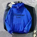 Royal blue oversized hoodie with Vicarious Love print and front kangaroo pocket - S / Royal Blue