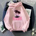 Rosa Oversized-Kapuzenpullover mit Palmenprint und Kängurutasche mit Accessoires - S / Dunkelrosa