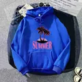 Royal blue oversized fleece hoodie with pink Summer print and kangaroo pocket - Blue