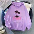 Detail of purple oversized summer print hoodie with drawstring hood and kangaroo pocket - Light Purple