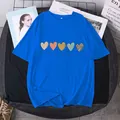 Royal blue short sleeve T-shirt with colorful heart prints and one day at a time text - S / Sapphire Blue