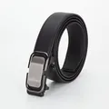 Men's black leather belt with a brushed gunmetal automatic buckle on white background - 105cm / Black Style (Wu Ya Nei Chuan 313 Calfskin)