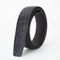 Men's black leather belt with crocodile pattern embossing and litchi texture lining - Cq Crocodile Bone Automatic Belt / 130 cm