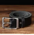 Mens vintage black leather belt featuring a matte silver square pin buckle and texture - 105cm / Black