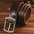 Classic dark brown genuine leather belt for men with matte silver needle buckle - 105cm / Coffee