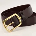 Classic dark brown genuine leather belt with solid brass pin buckle in a sleek studio shot - Brown / 105cm