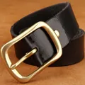 Retro black leather belt for men with solid copper pin buckle on brown texture - 105 / Black