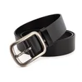 Classic men's black leather belt with matte silver pin buckle for casual jeans - 105 / Black