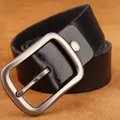 Classic black top grain leather belt featuring a vintage silver brushed square pin buckle - 105cm / Black